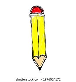 Doodle Yellow Pencil Drawing By Kid Stock Illustration 1996024172 ...