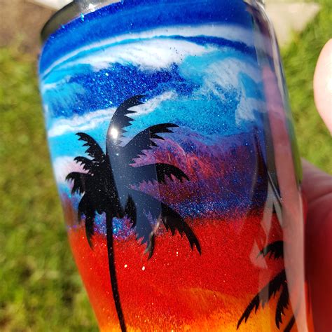 Glitter Beach Sunset Insulated Tumbler Handmade With Glass Etsy