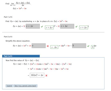 Solved Find Lim X Ax Fx 5x2 9x Part 1 Of 5 Find F X Ax