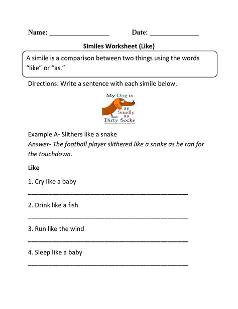 Simile Worksheets For Grade 3 - Worksheets For Kindergarten