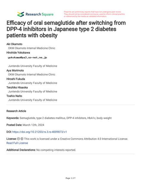 PDF Efficacy Of Oral Semaglutide After Switching From DPP 4