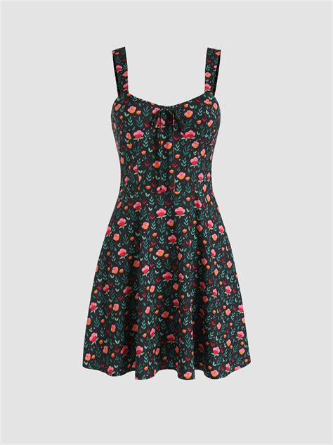 Floral Knotted Corset Backless Cami Dress For Vacation