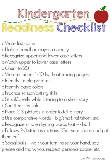 Getting Ready for Kindergarten - Printable Checklist - Life With Lovebugs