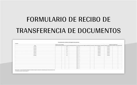 Plantilla De Excel Formulario De Recibo De Transferencia De Documentos