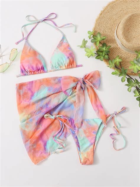 3pack Tie Dye Triangle Bikini Swimsuit Beach Skirt