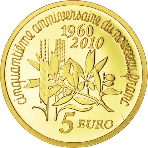 France 5 Euro Gold Coin The Sower 50 Years Of The New Franc 2010