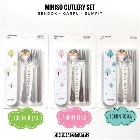 Jual Miniso Cutlery Set Paket Sendok Garpu Sumpit Bekal Shopee Indonesia