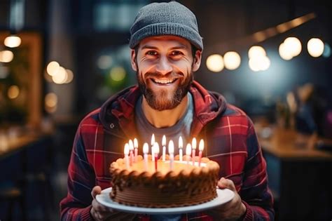 Premium AI Image | Young man with birthday cake with candles Birthday surprise