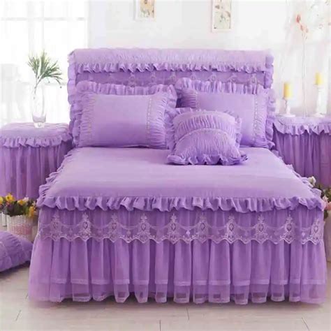 Korea Lace Ruffle Bedspread Bed Skirt Pillowcases 13pc Solid Color