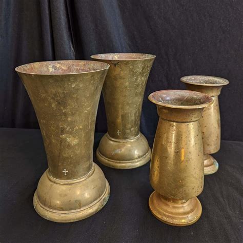 Two Pairs Vintage Brass Church Flower Vases From St Marys Port