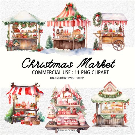 Watercolor Christmas Market Clipart, Winter Shop Transparent 11 PNG 300 Dpi, Christmas Stall ...