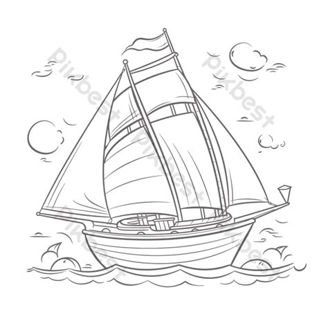 Vector Drawing Sketch Illustration Of Sailing Boat Outline Drawing PNG ...