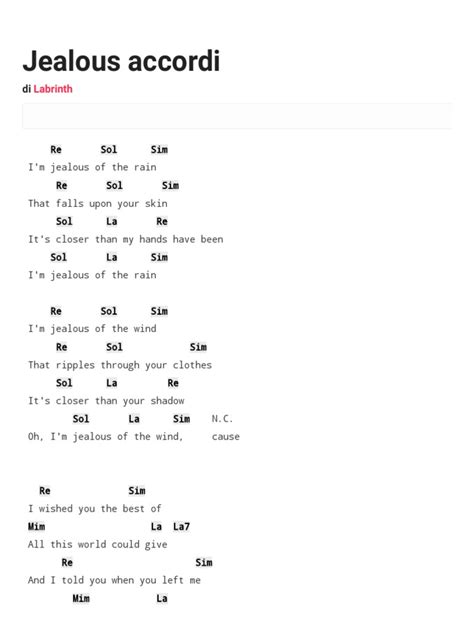 Jealous Labrinth Lyrics and Chords | PDF