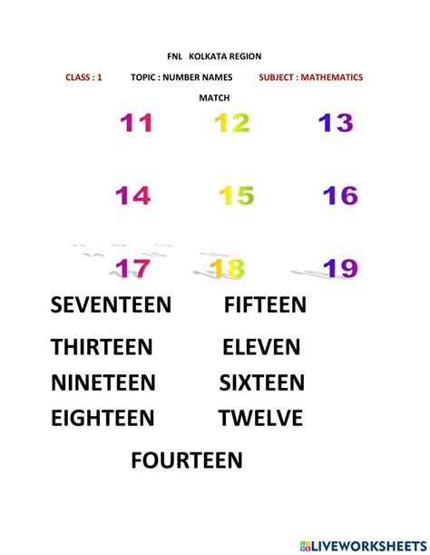 number names sangeeta basu  worksheets