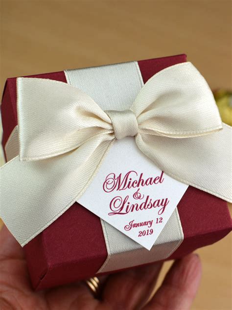 Champagne Burgundy Wedding Wedding Favor Boxes With Satin Ribbon Bow