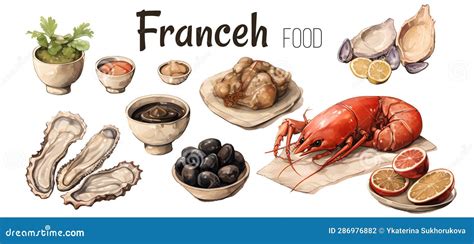 Vector Set of French Cuisine. National Food of France. Icons for Menu Stock Vector ...