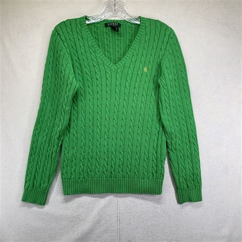 Lauren Ralph Lauren Cable Knit Sweater Pullover V Nec Gem