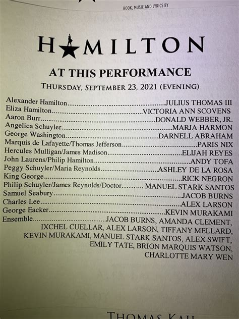 Hamilton Musical Playbill Broadway Sacramento 2021 Season Ebay