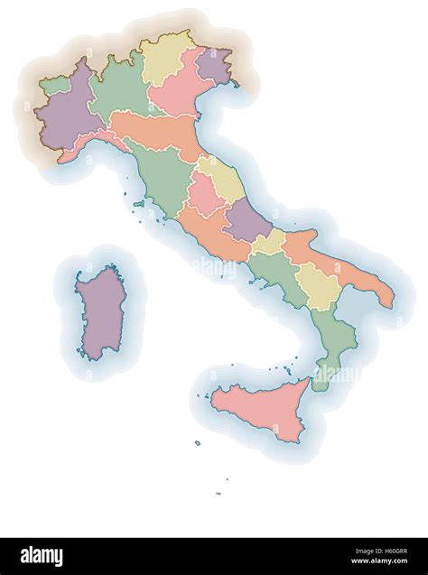 Les frontières des régions italiennes carte vierge Carte politique de