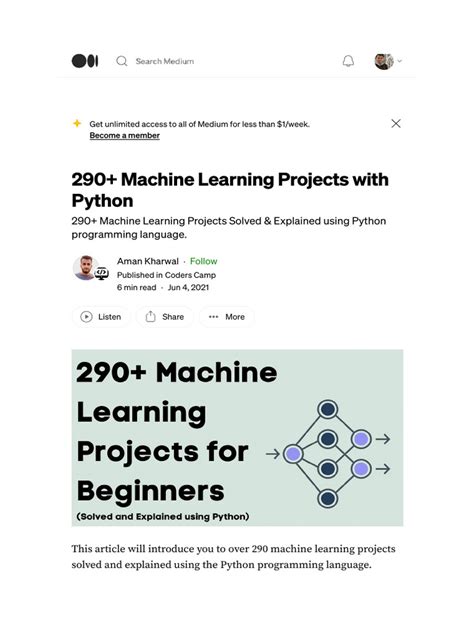 290 Machine Learning Projects With Python By Aman Kharwal Coders Camp Medium Pdf