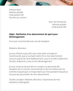 La résiliation d un abonnement de sport pour déménagement