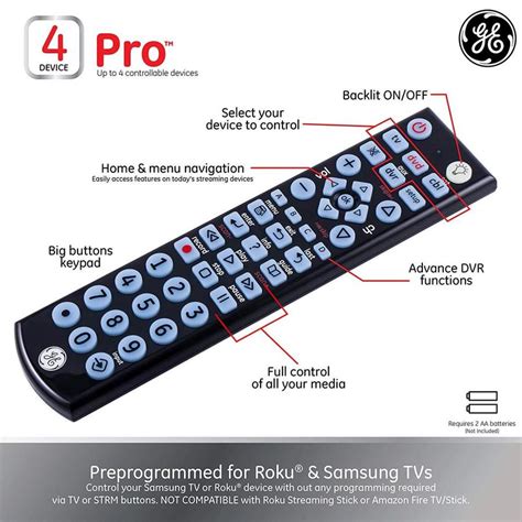 GE Universal 3/4/8-Device Remote Control TV Multi player DVD DVR cable ...