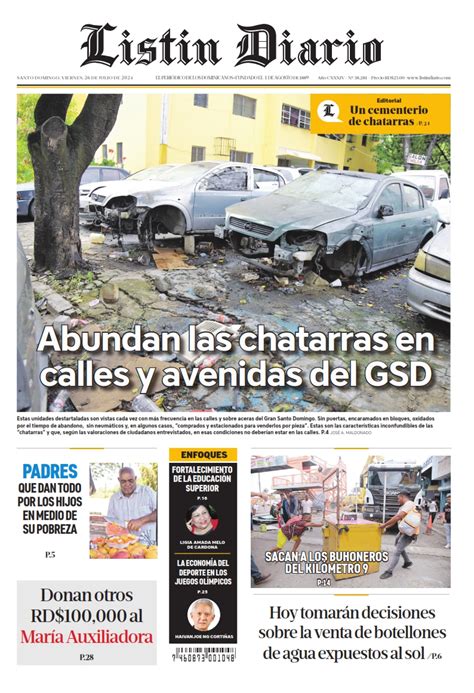 Portada Periódico Listín Diario Viernes 26 Julio 2024 Dominicana Do