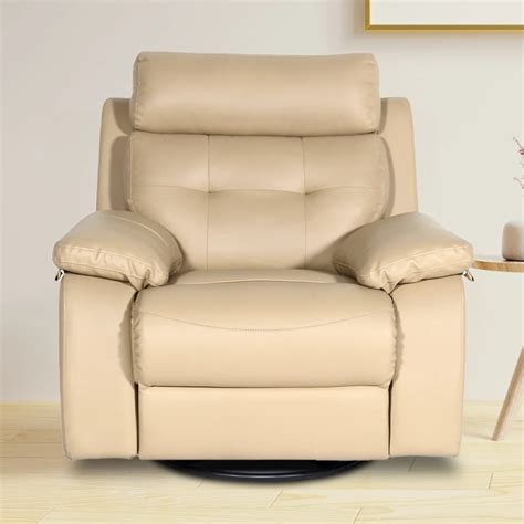 Single Seater Rocking And Revolving Recliner Chair Half Leather Style