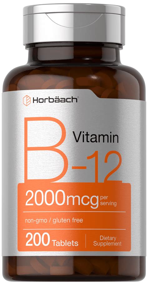 Horbaach Vitamin B12 2000mcg High Potency Vegetarian Tablets Gluten Free Non Gmo 200 Count