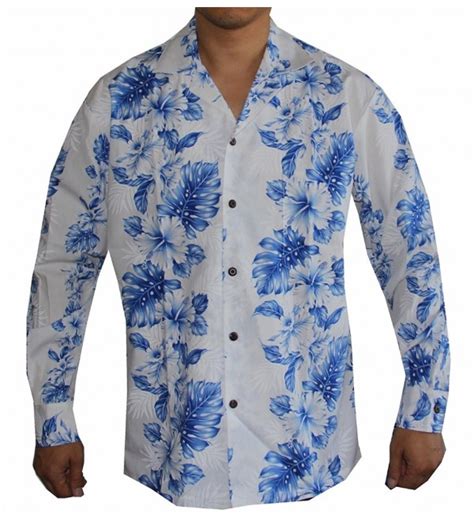 Made In Hawaii Men S Long Sleeve Hibiscus Panel Luau Cruise Hawaiian