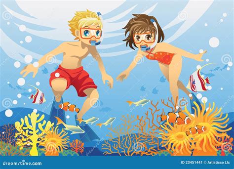 Kids swimming underwater stock vector. Image of kids - 23451441