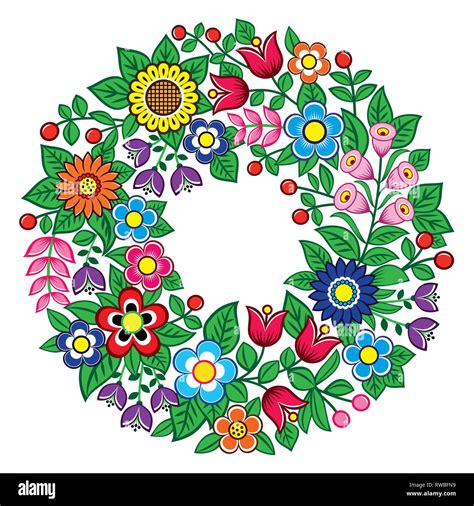 Polish Folk Art Vector Floral Wreath Design Zalipie Decorative