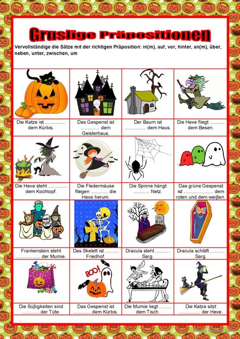 Halloween Gruslige Präpositionen a Deutsch DAF Arbeitsblätter pdf doc