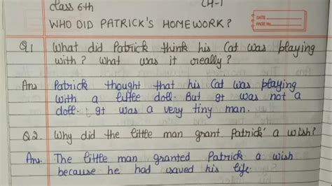 CLASS 6TH WHO DID PATRICK S HOMEWORK CHAPTER 1 ENGLISH