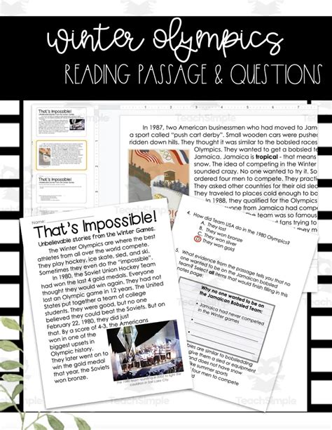 Winter Olympics Reading Passage And Questions Print And Digital By