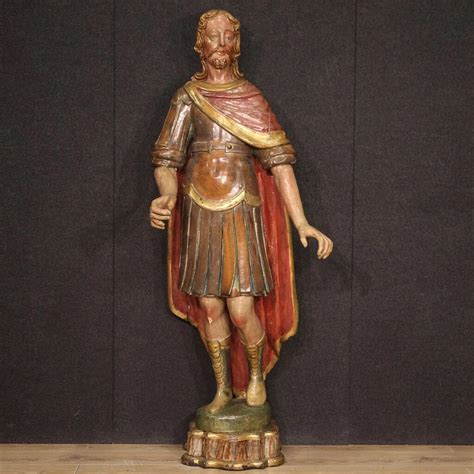 Scultura Lignea Policroma Raffigurante Soldato Romano Seconda Met