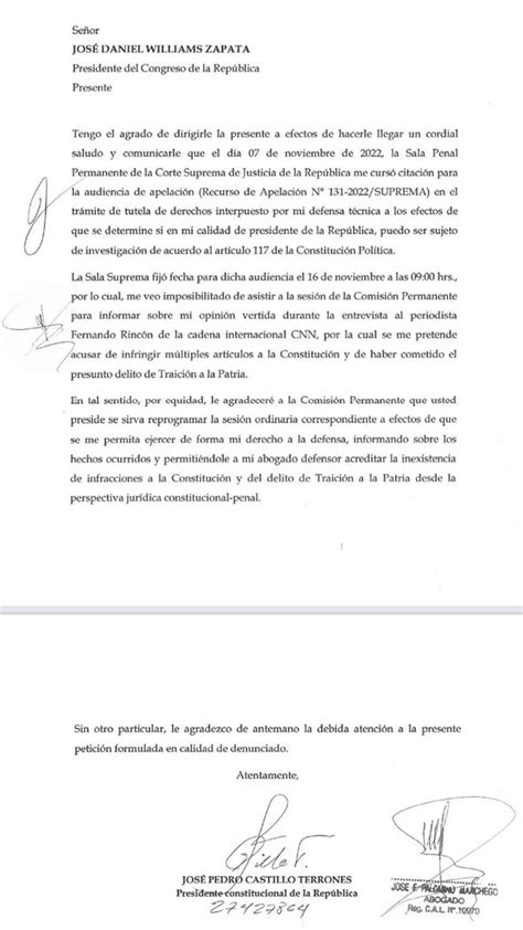 Pedro Castillo Pidió Reprogramar Su Cita Con La Comisión Permanente Sobre Denuncia Por Traición