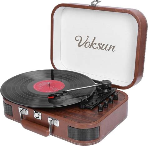 Record Player Voksun Bluetooth Turntable With Built In Stereo Speakers