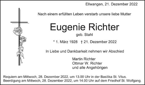 Traueranzeigen Von Eugenie Richter Schwaebische De Trauerportal