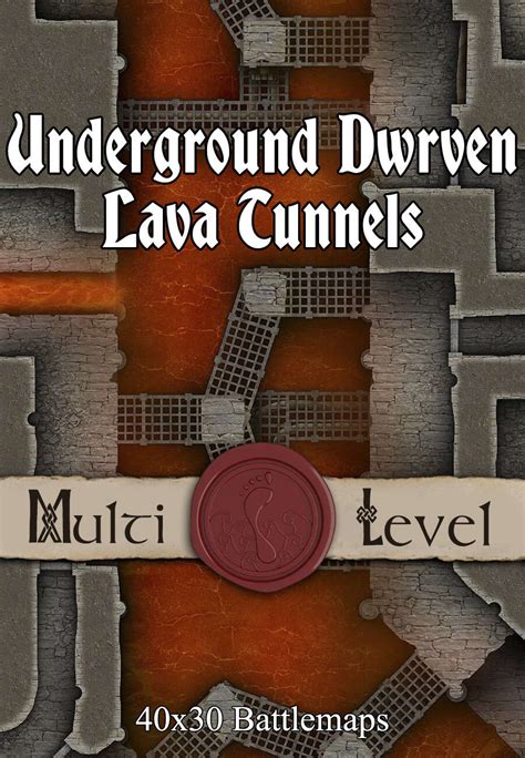 40x30 Multi Level Battlemap Underground Dwarven Lava Tunnels