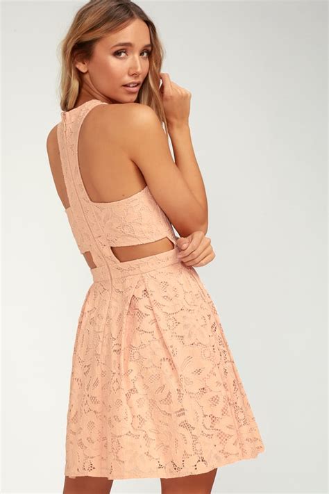 Cute Blush Pink Dress Eyelet Lace Dress Skater Dress Lulus