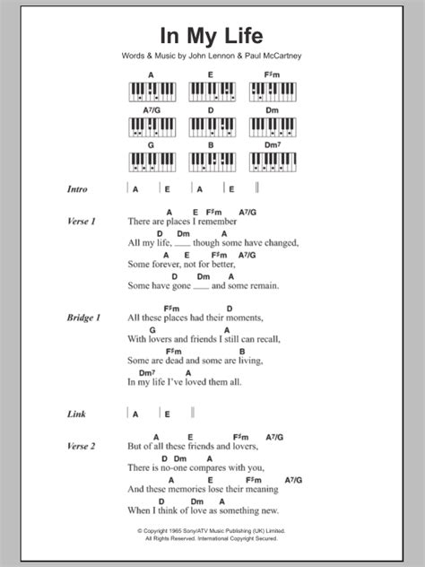 In My Life By The Beatles Sheet Music For Piano Chords Lyrics At Sheet