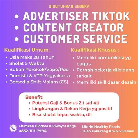 Lowongan Kerja Advertiser Tiktok Content Creator Customer Service