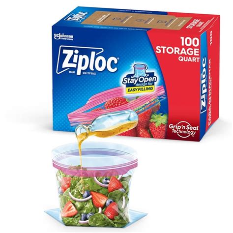 Ziploc Quart Food Storage Bags Grip ‘n Seal Technology For Easier Grip Open And Close 100