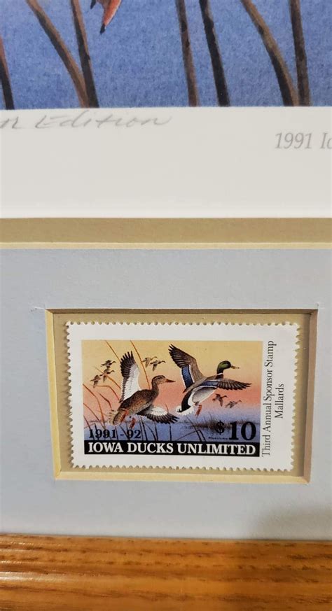 Vintage Iowa Ducks Unlimited Duck Stamp Print Excellent