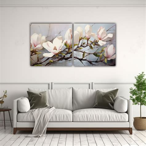 Cuadro Decorativo Pintura Abstracta De Flores Magnolias En Estilo