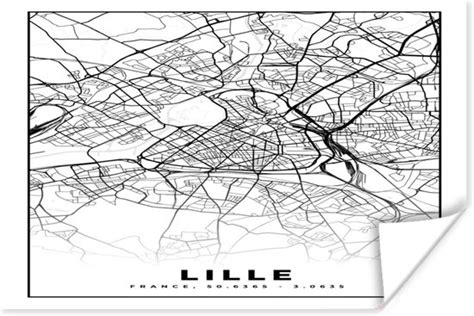 Poster Plattegrond Lille Kaart Frankrijk Stadskaart Zwart Wit