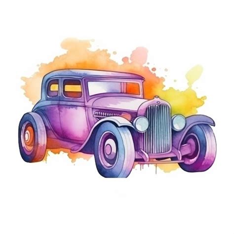 Premium Photo | A watercolor drawing of a vintage car.