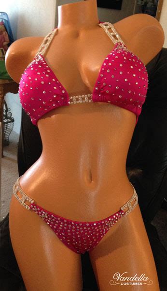 Pink Bikini Womes Physique Custom Competition Suit Rhinestone Connectors