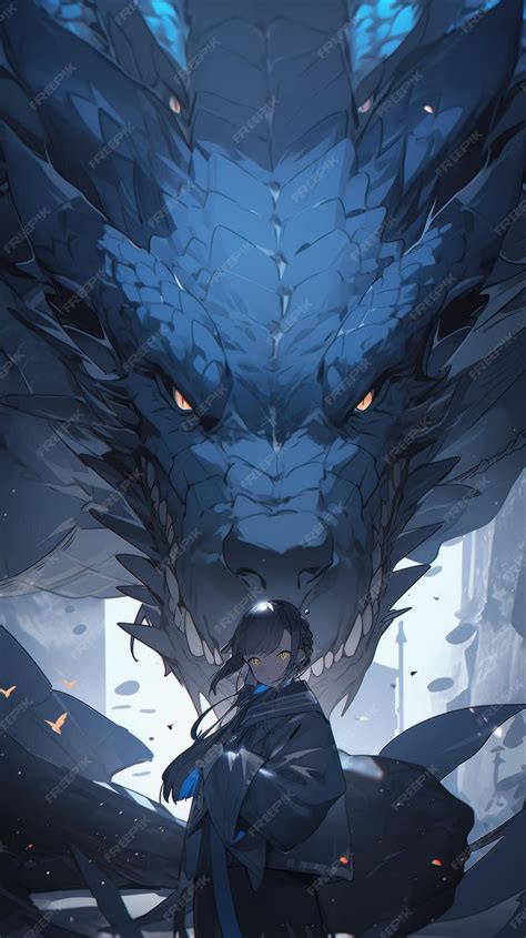 Premium AI Image | an anime and dragon in blue